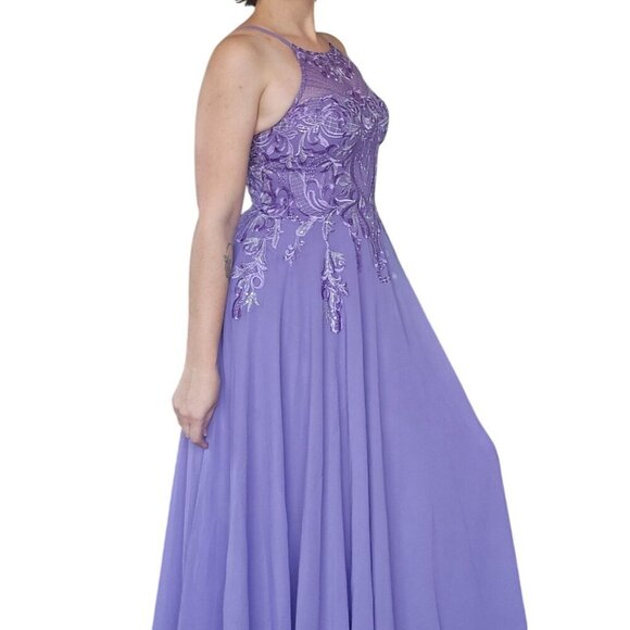 NWT JJ's House Tahiti Purple Lace Chiffon High Neck Prom Gown Dress Size 10 - Picture 5 of 11